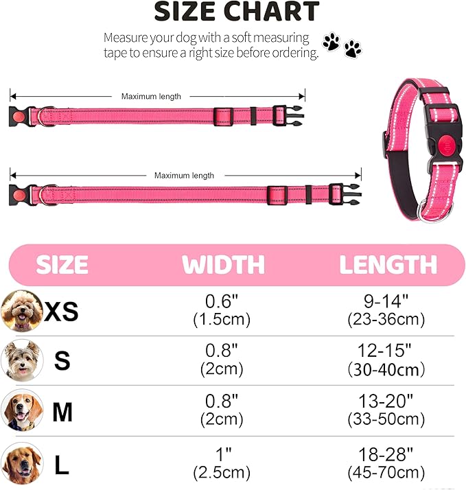2 Pack Reflective Dog Collars for Medium Large and Small Breed Dogs Male Female,Padded Soft Durable Nylon Neoprene Collar for Puppy Dogs Girl Boy with Quick Release Safety Buckle,Red Black,L