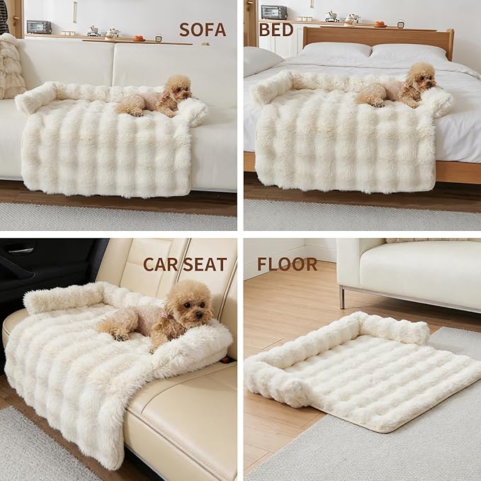 Luxurious Cozy Dog Couch Bed, Washable Removable Calming Pet Sofa Cover, Fluffy Plush Dog Mat for Furniture Protector and Car (Dark Gray)