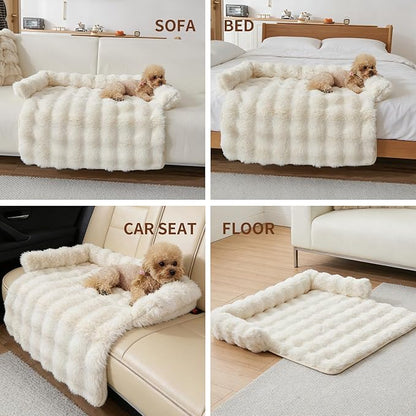 Luxurious Cozy Dog Couch Bed, Washable Removable Calming Pet Sofa Cover, Fluffy Plush Dog Mat for Furniture Protector and Car (Light Gray)