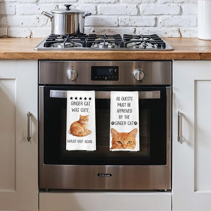 Orange Cat Kitchen Towels - Orange Tabby Cat Decorative Waffle Dish Towels, Ginger Cute Kitten Hand Towel for Mom Women, Kitty Pet Tea Towel for Kitchen, 16x24 Inch Set of 2