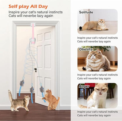 Rechargeable Electric Cat Teaser – Interactive Door Clip Teaser for Cats, 2 Motion Modes (360° Spin & Irregular Jumping), Smart Auto Cat Toy for Exercise & Fun (No Remote)(Pink)