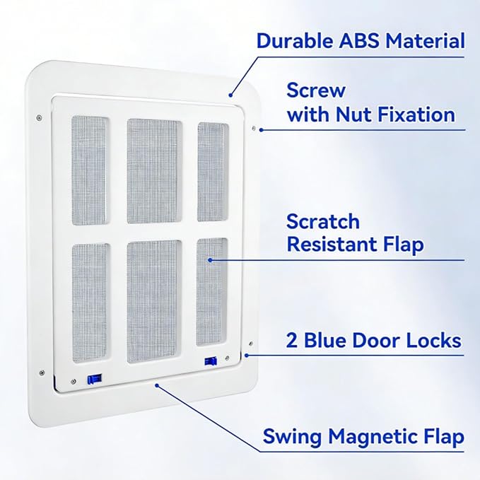 Namsan Magnetic Auto-Closing Cat & Small Dog Screen Door, 8.3 x 10.3 Inch Lockable Small Pet Passage Door for Sliding Doors/Windows, White - Easy Install Cat Screen Door