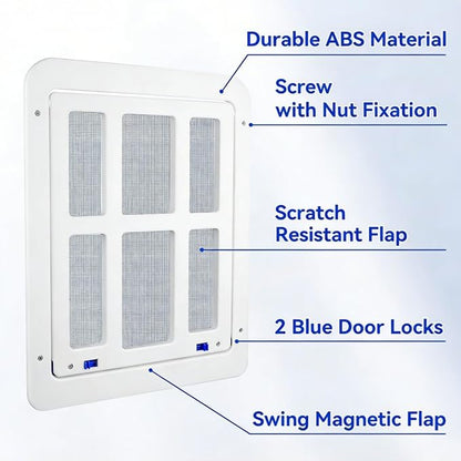 Namsan Magnetic Auto-Closing Cat & Small Dog Screen Door, 8.3 x 10.3 Inch Lockable Small Pet Passage Door for Sliding Doors/Windows, White - Easy Install Cat Screen Door