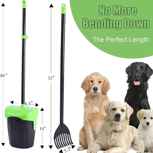 ienjoyed Pooper Scooper Large Swivel Bin & Rake with 160 Waste Bags,Heavy Duty Dog Pooper Scooper with Bag Attachment for Dogs, Long Handle Poop Scooper with Lid for Yard, Grass, Gravel(Green)
