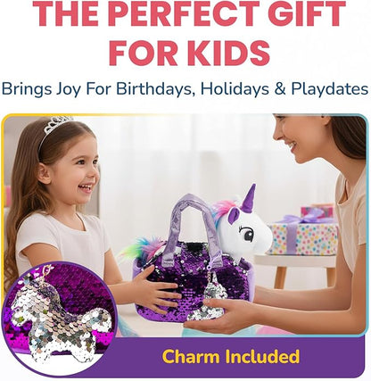 Little Jupiter Plush Pet Set w/Purse - Unicorn Stuffed Animals for Girls - Plush Gift for Age 4-5 - 6-7 yrs (White Unicorn)