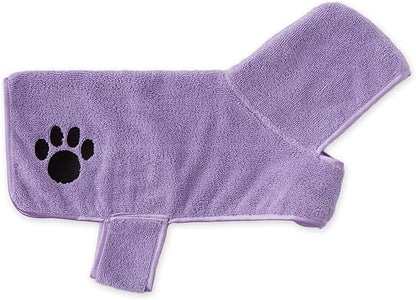 Bone Dry Pet Robe Collection, Embroidered Absorbent Microfiber Bath Robe with Adjustable Closure, for Dogs & Cats, Small, Lavender