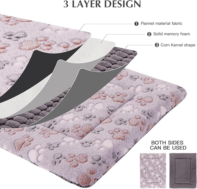 BVAGSS Reversible Dog Crate Pad, Memory Foam Pet Bed Mat, Soft Warm Machine Washable Sleeping Kennel Mattress for Small Medium Dogs XH079 (21''x13''x1.6'',Grey Paw)