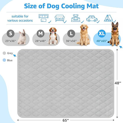 LOOBANI Dog Cooling Mat for Large Dogs - Dog Cooling Pad Durable, Cool Blanket Machine Washable, Large Pet Cool Mat for Outdoor, Indoor (Grey, 48"x65")