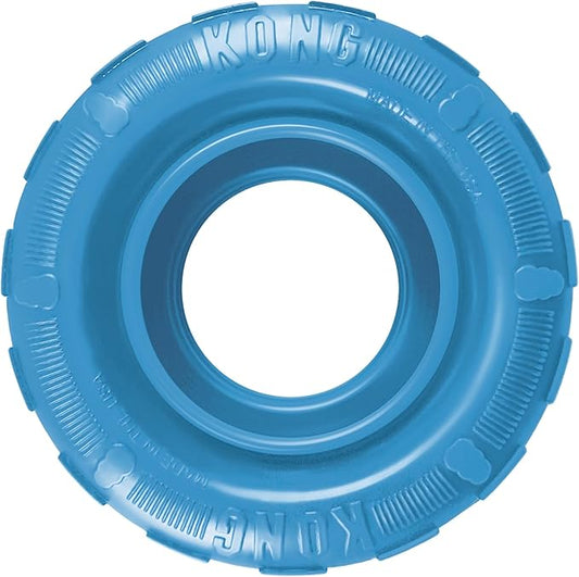 KONG Puppy Tires - Dog Chew Toy for Puppies - Stuffable Dog Toy for Treats & Snacks - Natural Rubber Chew Toy for Teething Puppy - for Medium/Large Puppies - Randomly Provided Color