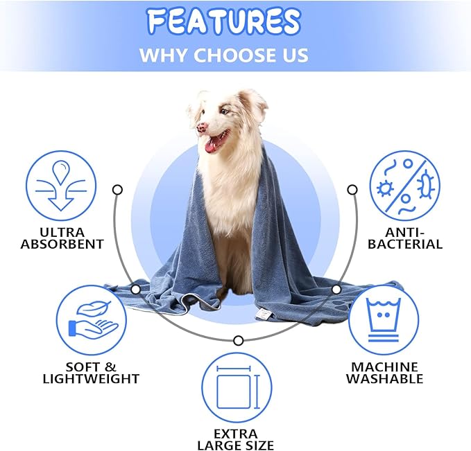 4 Pack Extra Large Dog Bath Towel for Drying Dogs 55×27" Super Absorbent Pet Towel, Microfiber Dog Grooming Towel for Small, Medium, Large Dogs and Cats, Dog Towel Set