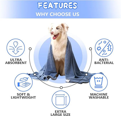 4 Pack Extra Large Dog Bath Towel for Drying Dogs 55×27" Super Absorbent Pet Towel, Microfiber Dog Grooming Towel for Small, Medium, Large Dogs and Cats, Dog Towel Set