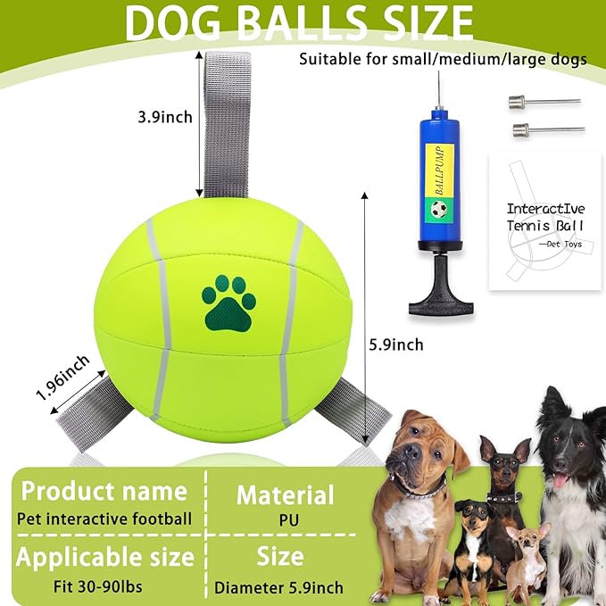 Magicorange 6 inch Dog Ball, 1 Pack Dog Tennis Balls Interactive Pet Ball for Tug of War & Water Play,Herding Balls for Medium & Large Dogs (Yellow,)