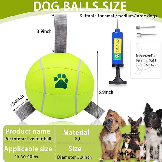 Magicorange 6 inch Dog Ball, 1 Pack Dog Tennis Balls Interactive Pet Ball for Tug of War & Water Play,Herding Balls for Medium & Large Dogs (Yellow,)