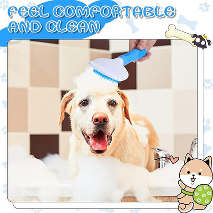 Kacctyen Silicone Dog Bath and Grooming Brush with Handle for Short and Long Hair Pet Deshedding and Massage