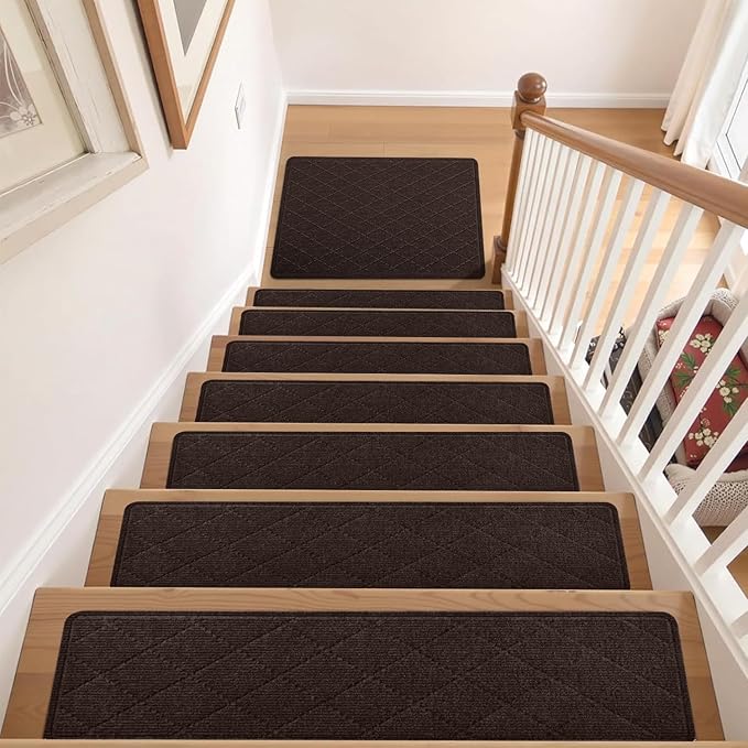 Non Slip Stair Treads Landing Rug for Wooden Steps Indoor, 20"X32" Landing Slip Resistant Stair Rugs for Kids and Dogs, Polyester Stair Landing Mat,Brown