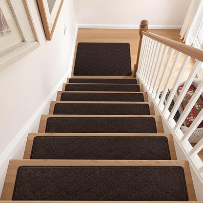 Non Slip Stair Treads Landing Rug for Wooden Steps Indoor, 20"X32" Landing Slip Resistant Stair Rugs for Kids and Dogs, Polyester Stair Landing Mat,Brown