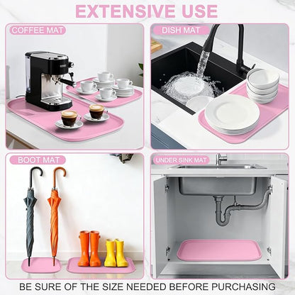 Silicone Pet Food Mat with Raised Edge for Food and Water Bowl, Dog Feeding Mats, Cat Food Trays for Floor Waterproof, Rubber Tray for Dogs and Cats, 22 x 14 x 0.8 Pink
