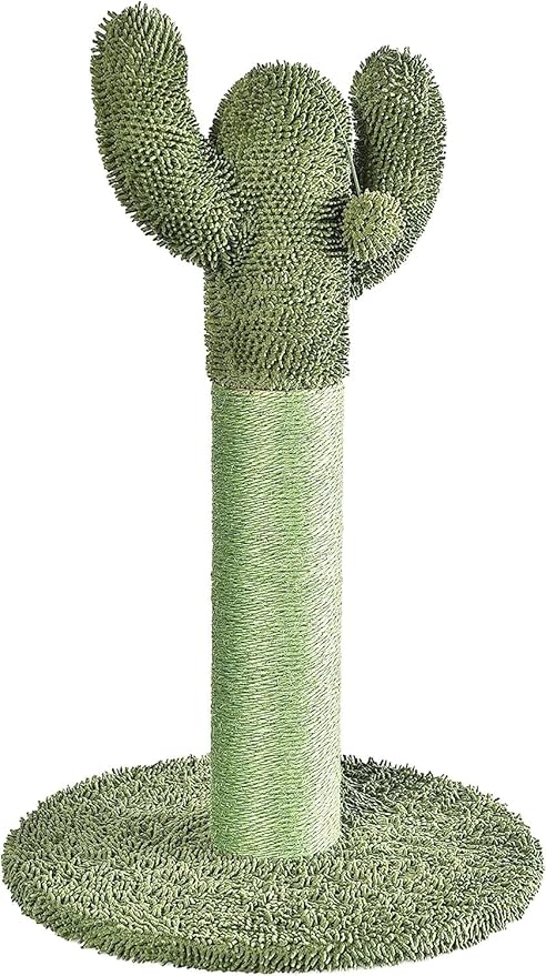 Amazon Basics Cat Scratching Post, Indoor Cactus with Natural Sisal for Kittens with Dangling Ball Toy, Medium, 25.6"H, Green