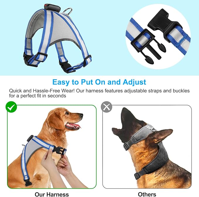 Visinite LED Dog Harness, USB Rechargeable Light Up Dog Vest, 2 Illuminate Modes Glow in The Dark Dog Harness, Adjustable Lighted Pet Harness Light for Night Walking Safety(Blue, S)