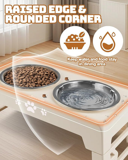Elevated Dog Bowls for Small Dogs and Cats, Dog Feeder with 2 Thick 5.5" Stainless Steel Dishes, Non-Slip 2 Heights Adjustable to 2.6"-5.3"