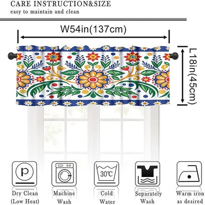 Mexico Valance Curtains Rustic Ethnic Style Dia De Los Muertos Culture Pattern Window Treatment Valances Short Curtains Rod Pocket Drape for Dining Room Home Kitchen Decor, 54x18inch