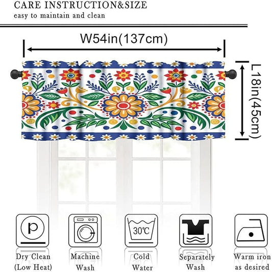 Mexico Valance Curtains Rustic Ethnic Style Dia De Los Muertos Culture Pattern Window Treatment Valances Short Curtains Rod Pocket Drape for Dining Room Home Kitchen Decor, 54x18inch