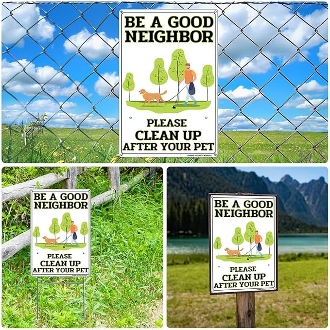 Clean Up After Your Pet Aluminum Signs 2 Pack 12x8 Inch No Pooping Dog Signs with Metal Stake and Mounting Hardware for Yard