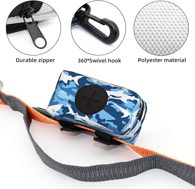 Dog Poop Bag Holder for Leashes - Lightweight Pet Waste Bags Dispenser Doggy Zippered Pouch for Puppy Walking Accessories(Shark Camo)