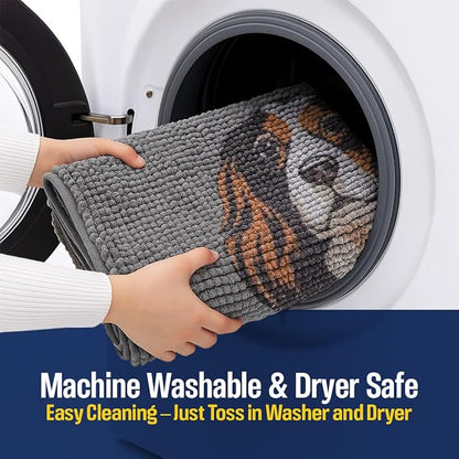 Muddy Mat® Highly Absorbent Microfiber Door Mat and Pet Rug, Non Slip Thick Washable Area and Bath Mat Soft Chenille for Kitchen Bedroom Indoor and Outdoor - Dog Face Cavalier Spaniel 19"X30"