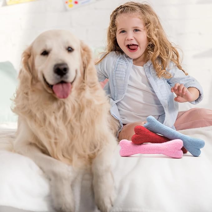 Glaciart One Felted Wool Dog Chew Bone (3 Pcs)| Durable for Puppy Chew for Teething & Dog Teeth Cleaning | Pet Toys Fetch Games & for Anxiety/Boredom | Great for Small or Medium