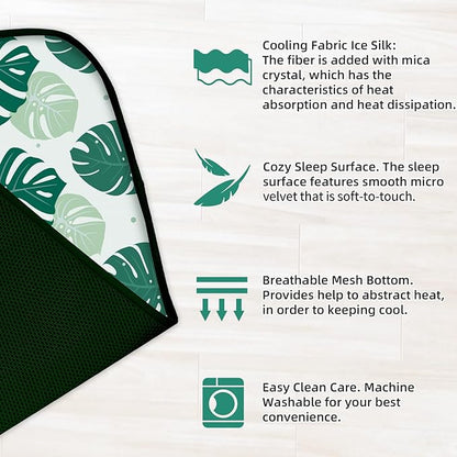 NWK Pack of 4 Pet Cooling Mat - Ice Silk Cooling Mat for Dogs & Cats Portable & Washable Pet Cooling Blanket, Car Seats, Beds for Summer (4pcs, Green Leaf, 27’’ X 20’’ X 0.3)
