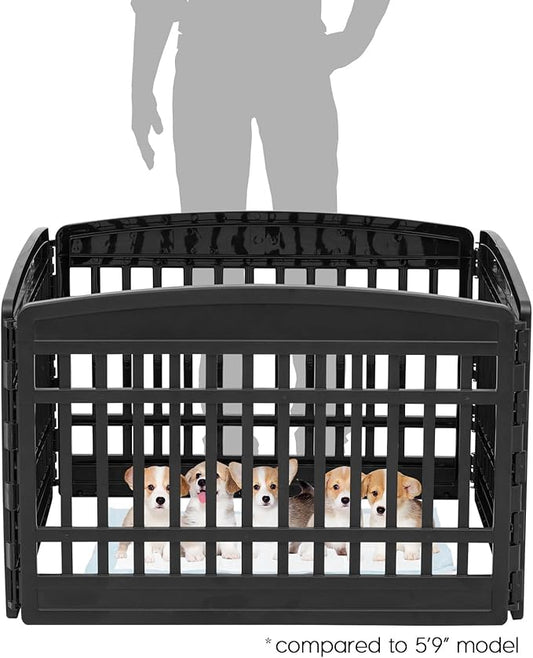 IRIS USA Dog Playpen 24" 4-Panel Puppy Playpen, 35 x 35 x 24, Dog Playpen, Dog Play Pen Indoors, Pet Fence, Puppies/Small Dogs, Black