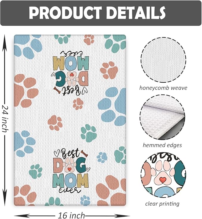 Dog Mom Gifts Kitchen Towels, Dog Lovers Owners Gifts for Women, Colorful Dogs Paws Hand Towels for Bathroom, 16x24 Inches