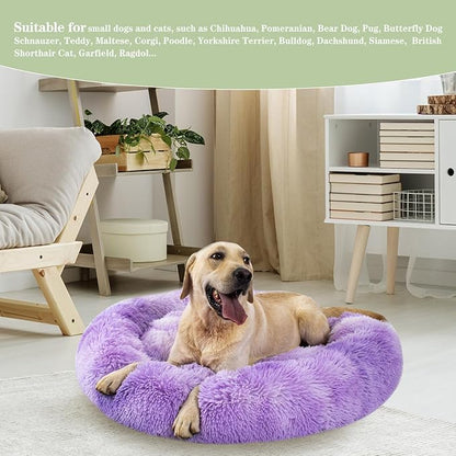 Calming Dog Bed for Big Dogs, 39'' Round Anti-Anxiety Warm Fluffy Plush Faux Fur Bed, Soft Anti-Slip Donut Washable Big Pet Bed, Cozy Big Dogs Bed, Fits up to 100 lbs Pets