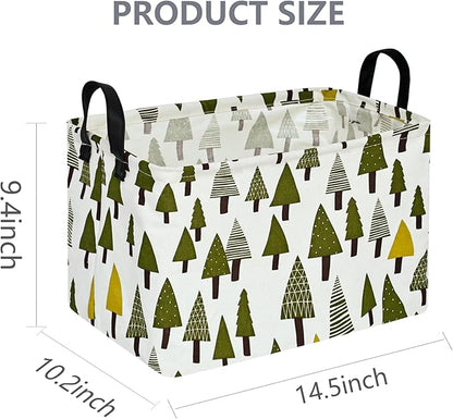 Rec Christmas Tree Print Box Hamper Storage Basket Collapsible Organizer Bin Gift Shelf Baskets for Home and Kitchen Storage