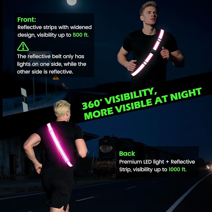 Reflective Sash Gear for Walking at Night,Flashing LED Reflective Belt Safety Lights for Walkers Night Dog Walking Biking Running,High Visibility Rechargeable With Wear 2 Ways for Men Women