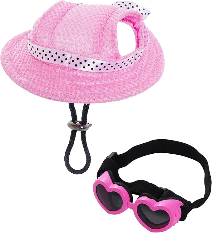 choyaxo Dog Sun Hat Set Including Dog Visor Sunbonnet Outfit with Ear Holes Dogs Sunglasses Baseball Cap for Puppy Small Dogs Outdoor UV Protection