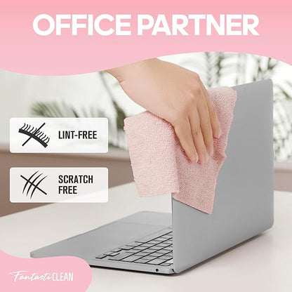 Fantasticlean Microfiber Cleaning Cloth Roll 2 Rolls 120 Pack, Tear Away Paperless Towels, 8" x 8", Reusable Washable Rags, House Kitchen, Pet, Office, Indoor Outdoor, Portable (Pink and Light-Purple)