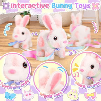 Easter Hopping Bunny Toy for Kids with Crossbody Bags, Interactive Wiggle Ears Rabbit Toy for Girls Trip Pretend Play Robot Pet Care Cute Stuff Plushies Birthday Gifts Easter Basket Stuffers