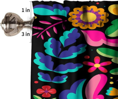 Mexican Style Valances Curtain for Kitchen, Colorful Retro Floral Pattern Window Treatment Valances Short Curtains Rod Pocket Drape for Dining Room Home Decor, 54x18inch