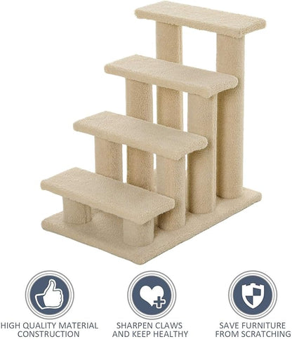 PawHut 25" 4-Step Multi-Level Carpeted Cat Scratching Post Pet Stairs - Cream White