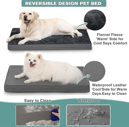Waterproof XXL Dog Beds Large Sized Dogs, Outdoor Washable Crate Pad 48 inch, Jumbo XXLarge Orthopedic Foam Pet Bed with Removable Cover Reversible, Anti-Slip Kennel Pad, 47"x29", Dark Gray