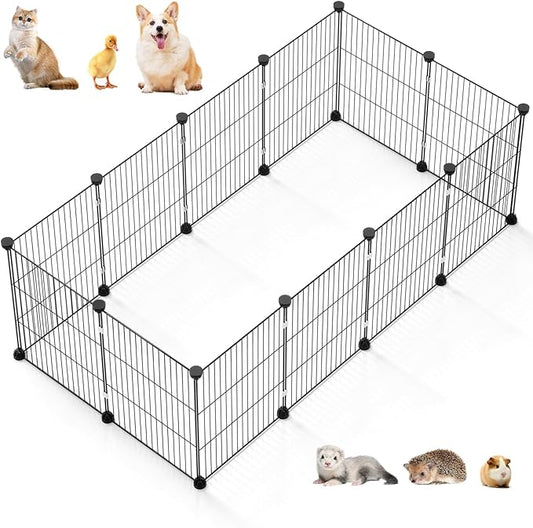 Small Animal Playpen - 12-Panel Metal Wire Pet Fence for Guinea Pigs, Rabbits, Bunnies - Indoor & Outdoor Portable Enclosure, Durable & Easy to Assemble