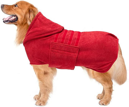 Geyecete Dog Drying Coats with Hood - Dog Towels Absorbent Robe - Fast Drying Super Absorbent - Red - XL