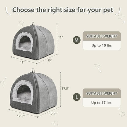 Cat Bed Cave-Cat Beds for Indoor Cats,Kittens and Small Pets,Soft and Warm Cats House Tent Bed,Foldable and Washable with Removable Cushioned and Anti Slip Bottom,Grey 15inches