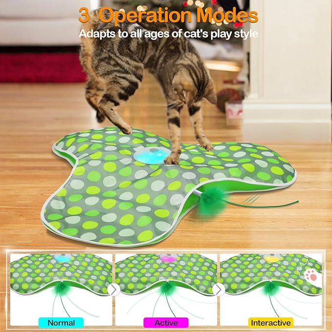 umosis Interactive Cat Toys Rechargeable,Moving Concealed Feathers,Real Mouse Squeaky,Touch Activated Cat Kitten Toy Exercise Toys for Indoor Bored Adult Cats