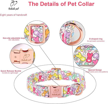 Easter Dog Collar, Colorful Bunny Easter Collars for Small Dogs, Cute Spring Boy Girl Dog Collars, Adjustable Heavy Duty Holiday Pet Collar with Metal Buckle S