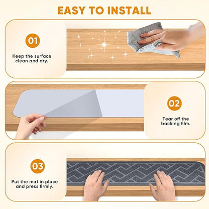 15 Pack 8 "X 30" Non Slip Stair Treads for Wooden Steps, Carpet Stair Treads Made of Polyester and Reusable Adhesive, Stair Runner Rugs for Kids, Elders and Dogs Pets (Gray)