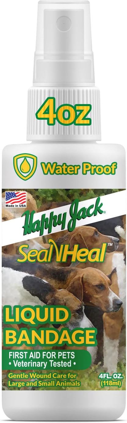 HAPPY JACK Seal 'N Heal Liquid Bandage for Dogs, Cats, Pets, Wound Care Spray (4 oz), Protects Against Minor Cuts, Burns, Waterproof Seal, Discourages Licking & Chewing, for Paws & Body, Made in USA