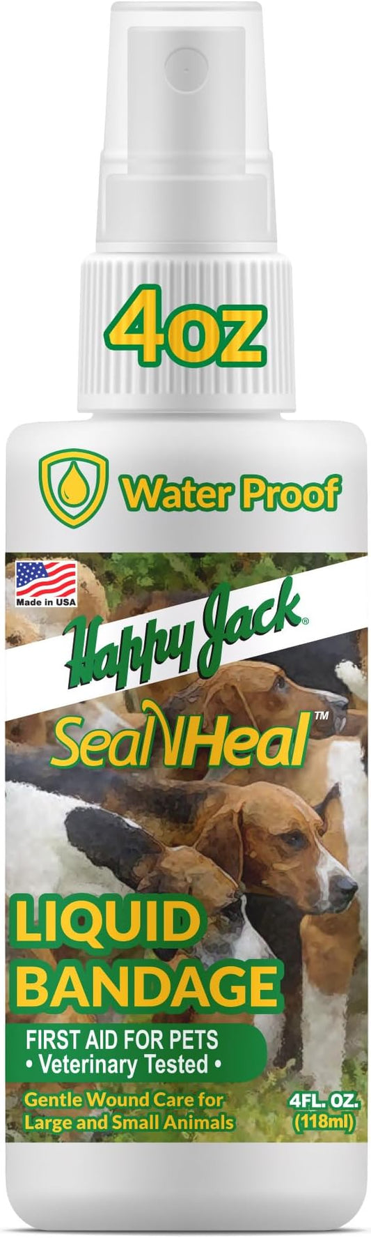 HAPPY JACK Seal 'N Heal Liquid Bandage for Dogs, Cats, Pets, Wound Care Spray (4 oz), Protects Against Minor Cuts, Burns, Waterproof Seal, Discourages Licking & Chewing, for Paws & Body, Made in USA